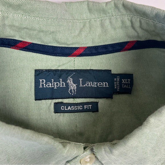 Polo Ralph Lauren Button Down Shirt Men's XLT Classic Fit Green Striped L/S EUC - Picture 2 of 4